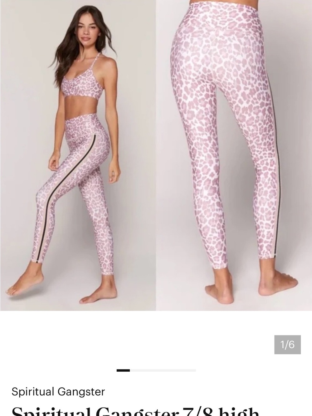 Spiritual Gangster Pink Leopard Side-Stripe High-Rise Leggings and bra set
